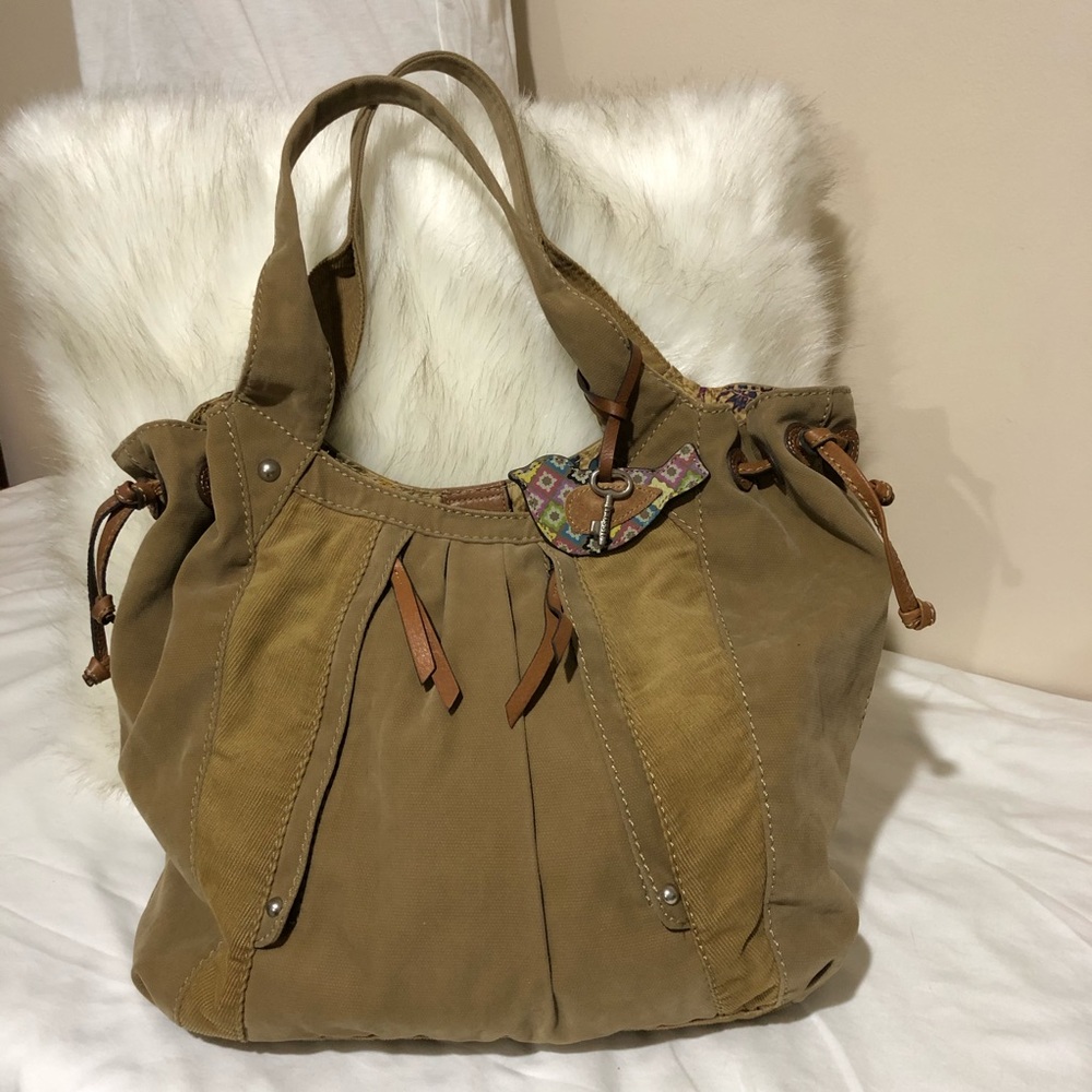 Fossil Tan Corduroy, Floral Lining Shoulderbag